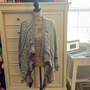 Blue/Gray with burgundy southwest print cardi